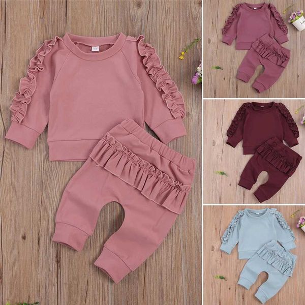 Ensembles de vêtements 2 pièces mignon volant nouveau-né bébé filles tenue ensemble à manches longues coton hauts + pantalon automne hiver ensemble décontracté pour enfants filles