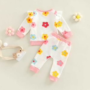 Ensembles de vêtements 2 pièces pour bébé fille - T-shirt à manches longues et pantalon décontracté - Imprimé floral - Ensemble pour tout-petits de 0 à 24 mois