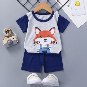 Ensembles de vêtements 2 pièces enfants mode coton été bébé garçons filles imprimé animal survêtement à manches courtes T-shirts enfants tenues