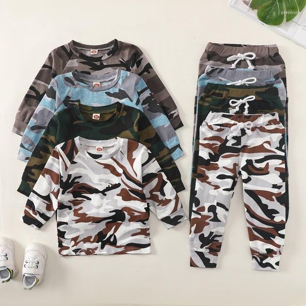 Ensembles de vêtements 2 pièces enfants costume ensemble garçons camouflage imprimé col rond manches longues chemisier pantalon bleu / blanc / vert / gris 1-4 ans