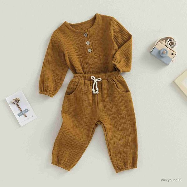 Vêtements Ensembles 2 pièces Summer Baby Boys Girls Girls Vêtements Set Casual à manches longues Bouton T-shirt + Pantez Pant