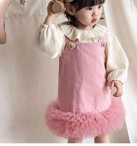 Kledingsets 2014 lente herfst baby meisjes zoete set mesh tutu jurk ruches kraag shirts kinderen korea pak kinderen verjaardag kleding