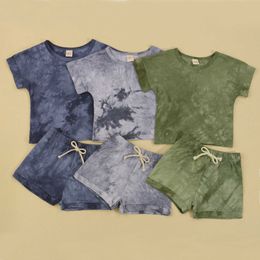 Ensembles de vêtements 2021-04-30 0-5 ans enfant en bas âge bébé garçon fille 2 pièces ensemble de vêtements d'été cravate-teint col rond t-shirt à manches courtes + pantalon court