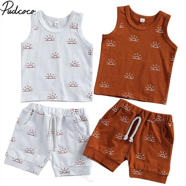 Ensembles de vêtements 2021 bébé vêtements d'été nouveau-né bébé 2 pièces tenue ensemble mode soleil imprimé débardeur chemise shorts ensemble pour enfants garçons filles Z0321