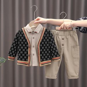 Conjuntos de ropa, primavera otoño 2021, conjunto de ropa para bebés, cárdigan de algodón para niños, chaqueta + camisa + pantalón, 3 uds., trajes deportivos para niños