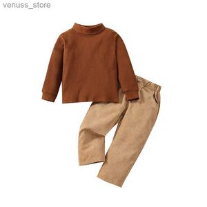 Kledingsets 2022-08-26 Lioraitiin 0-5Years Peuter Kinderen Jongens 2 Stuks Outfits Effen Gebreide Geribbelde Coltrui Top Met Lange Mouwen Corduroy Broek