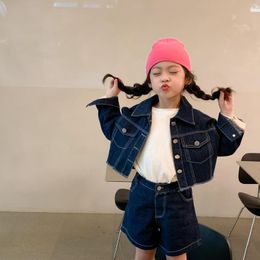 Ensembles de vêtements 2022 Fashion Girls Denim Set Vêtements Baby Girl Jean Suit Spring Automne Enfants Enfants Jacket Shorts 2PCS
