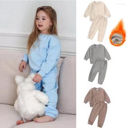 Conjuntos de ropa 2022, sudadera para niños, ropa de lana, ropa de invierno cálida sólida de manga larga para niño pequeño y niña, chándal personalizado coreano, regalo