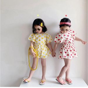 Ensembles de vêtements 2022 été coton fil respirant coréen bébé fille enfant fleur bourgeon Shorts amour bulle à manches courtes haut 2 pièces ensemble