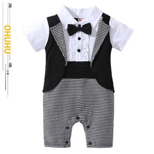 Ensembles de vêtements 2022 été nouveaux ensembles de vêtements à carreaux pour enfants bébé garçon Gentleman style smoking barboteuse confortable à mettre et à enlever 12801 W230210