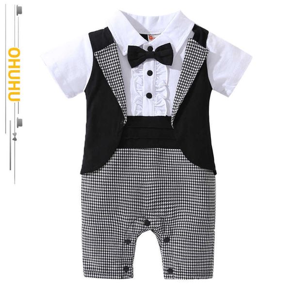 Conjuntos de ropa 2022 Verano Nuevos conjuntos de ropa a cuadros para niños Baby Boy Gentleman Tuxedo Style Romper Cómodo para ponerse y quitarse 12801 W230210