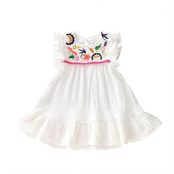 Ensembles de vêtements 2022 été enfant en bas âge sans manches coton lin robe enfants imprimé blanc belle princesse vacances décontracté