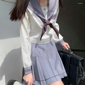 Conjuntos de ropa 2022 Taro púrpura tres líneas traje de marinero Primavera Verano uniforme escolar japonés Universidad chicas estudiantes falda plisada