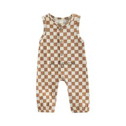 Sets de ropa 20220601 Lioraitiin Baby Boy Girl Summer Summer Romper Patrones a cuadros sin mangas crecieron Buttdown Snap Pantalones largos J230630