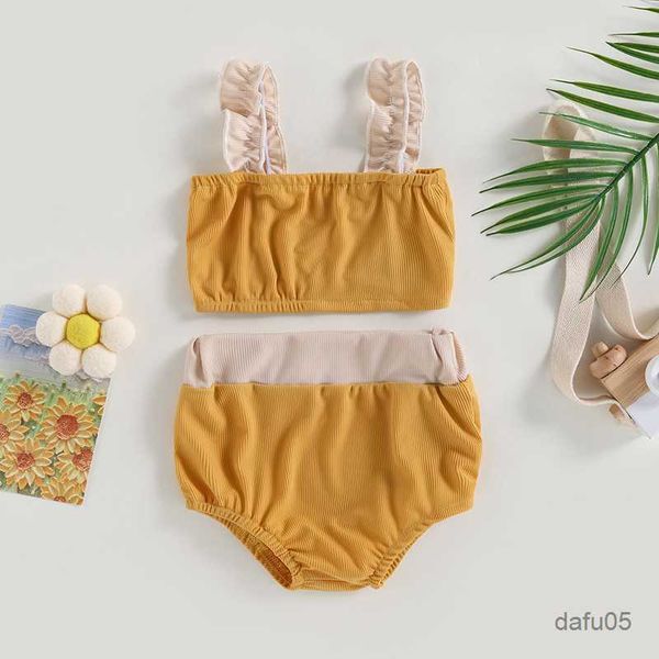 Conjuntos de ropa 2023-02-24 LIORAITIIN 0-4 AYARS Niños Baby Girl 2pcs Swimsuits Contrast Summer Contrast Camisetas sin mangas de la playa Swimwear R230814