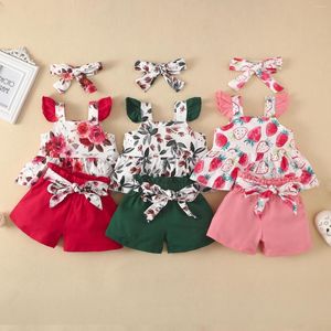 Completi abbigliamento 2023-03-24 Lioraitiin 0-24M Neonate nate 3 pezzi Pantaloncini dolci Set maniche Collo quadrato Gilet stampa fragola/fiore