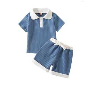 Kledingsets 2023-03-26 Lioraitiin 0-3 jaar Toddler Baby Girl Boy Suit met korte mouw Rapel Neck Patchwork Tops Pants Party Party Summer Set