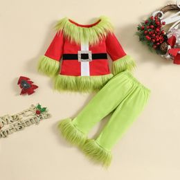 Ensembles de vêtements 2023 08 16 Lioraitiin 6M 7Y Enfants Garçons Filles Vêtements de Noël Ensemble Hauts en peluche et pantalons à taille élastique Tenues Costumes flous pour enfants 231122