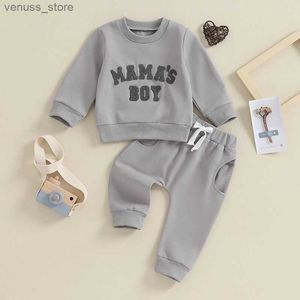 Kledingsets 2023-09-20 Lioraitiin 0-3Y pasgeboren peuter babyjongen herfst-winteroutfits brief sweatshirt met ronde hals casual broekset 2-delige kleding