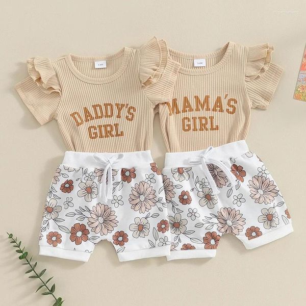 Ensembles de vêtements 2023-11-21 Lioraitiin 0-18M né bébé fille vêtements infantile tenue d'été côtelé ensemble de shorts papa filles barboteuse costume floral