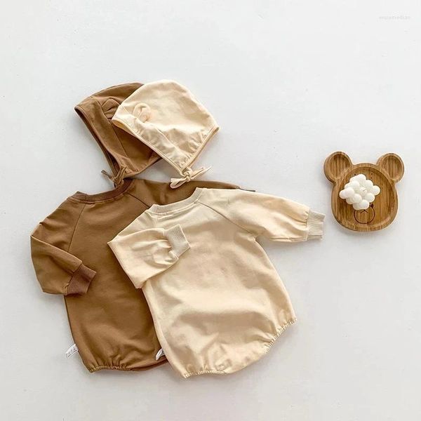 Conjuntos de ropa 2023 Otoño Body para bebés Niños pequeños Oso Ropa infantil de una pieza con sombrero