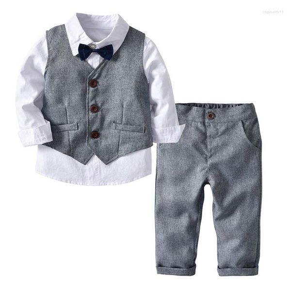 Ensembles de vêtements 2023 automne enfants garçon à manches longues 3 pièces Gentleman tenues chemise gilet et pantalon pour bébé fête d'anniversaire costumes