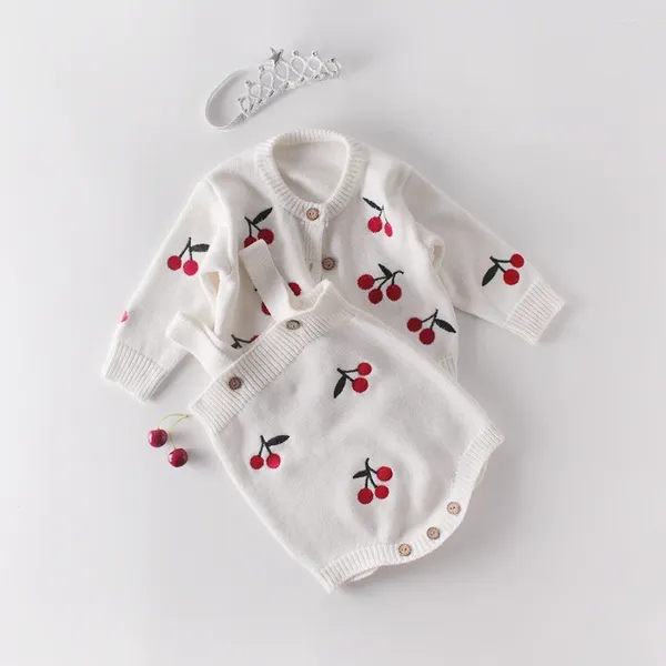 Ensembles de vêtements 2023 automne infantile enfant en bas âge saut tricot fleur noeud tenue bébé fille à manches longues barboteuse vêtements escalade body pour nés ensemble