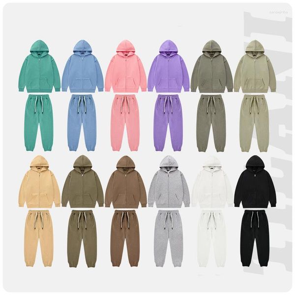 Conjuntos de ropa 2023 Autumn Winter Boys and Girls 'Hoodies Selection Selection Selection Solid Zipper Coat Pants 95%Cotton Kid's Outdoor Sports