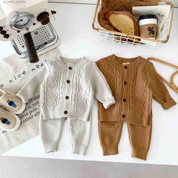 Conjuntos de ropa Otoño Invierno 2023, conjuntos de ropa para bebés pequeños, prendas de punto para niños, cárdigan para niñas, suéter y pantalones cálidos, conjunto infantil R231106