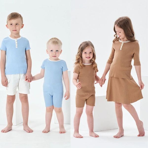 Conjuntos de ropa 2023, vestido para niña, conjunto de ropa a juego para hermano y hermana, traje de punto para niños, Tops, pantalones cortos para niñas y niños, tejido 230317