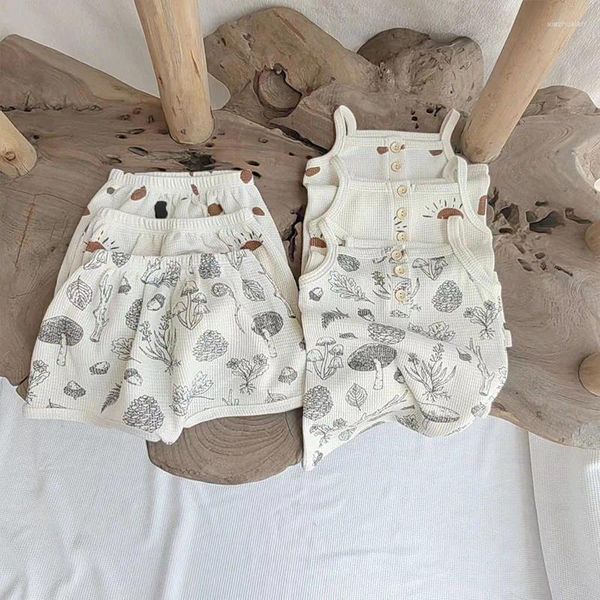 Ensembles de vêtements 2023 bébé filles été bretelles shorts deux pièces costume garçons imprimé pyjamas ensemble enfants coton enfants vêtements