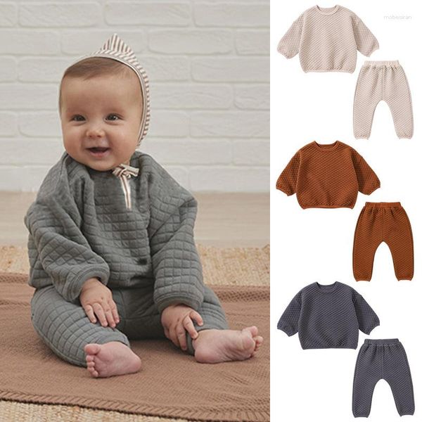 Ensembles de vêtements 2023 bébé printemps épais pull enfants hommes et femmes décontracté couleur unie coton costume ID vêtements fille