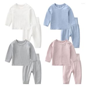 Sets de ropa 2023 Nacido de ropa de bebé Pantalones de camiseta modal sólido Mangas largas