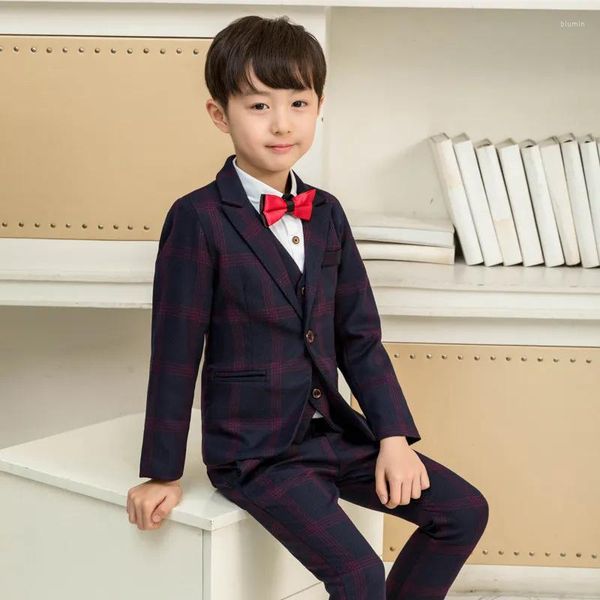 Conjuntos de ropa 2023 Niños Otoño Invierno Traje de boda a cuadros Adolescente Niño Formal Tuxedo Bowtie Vestido Niños Blazer Fiesta Rendimiento Traje