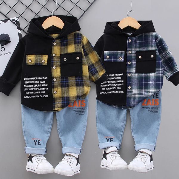 Conjuntos de ropa 2023, ropa informal para niños, ropa de otoño para niñas, regalo de cumpleaños para mi niño, ropa para niños pequeños, camisa a cuadros + jean 231019