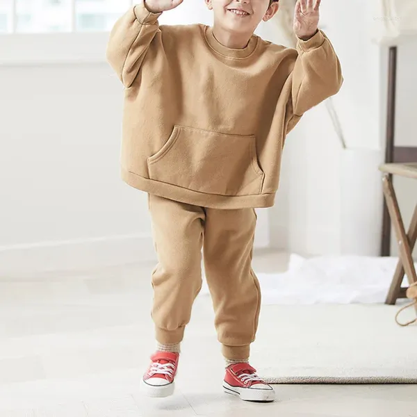 Ensembles de vêtements 2023 Ensemble pour enfants Automne et hiver Garçons Filles Style coréen À la mode Grande poche Sweat-shirt en coton Casual