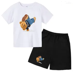 Kledingsets 2023 Leuke Beer Auto Omgekeerde Print Jongen/Meisje T-shirt Top Shorts 2 Delige Set Kinderen Zomer Baby Schattig Athleisure Pak Voor Leeftijden 3-14