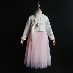 Conjuntos de ropa 2023 Chica Coreana Hanbok Traje tradicional para niños Patrón de flores para bebés Blusa Falda 2 piezas Rendimiento LC052