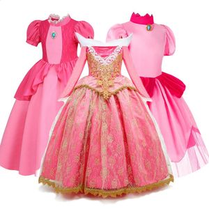 Ensembles de vêtements 2023 Filles Princesse Party Robe de pêche Sleeping Beauty Costumes Cosplay Anniversaire Halloween Robes Raiponce 231118