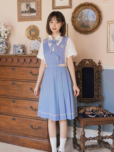 Ensembles de vêtements 2023 Japonais JK Costume Sweet Girl Bleu Blanc Col Marin Robe Uniforme Scolaire Jupe Plissée Bowknot Casual Gilet Quotidien