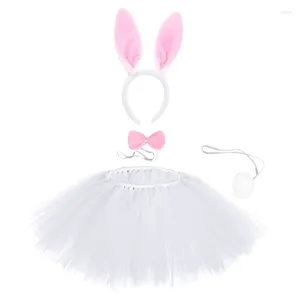 Ensembles de vêtements 2023 Enfants Filles Costume de Pâques Ensemble Blanc Tutu Jupe Oreilles Bandeau En Peluche Queue Noeud Papillon Fournitures De Fête D'Halloween