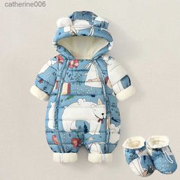 Ensembles de vêtements 2023 Nouveau-né bébé fille vêtements vêtements d'hiver combinaison de neige plus velours épais bébé garçons combinaison 0-3 ans barboteuse salopette enfant en bas âge manteau l231202