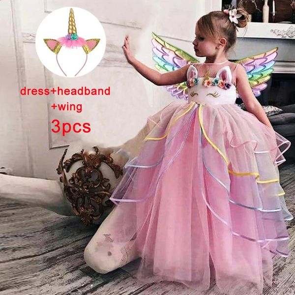 Ensembles de vêtements 2023 Robe de licorne arc-en-ciel pour enfants Filles Enfants Costume d'anniversaire Fille Fête Princesse Robes Robes Rôle Danse Performance 231118