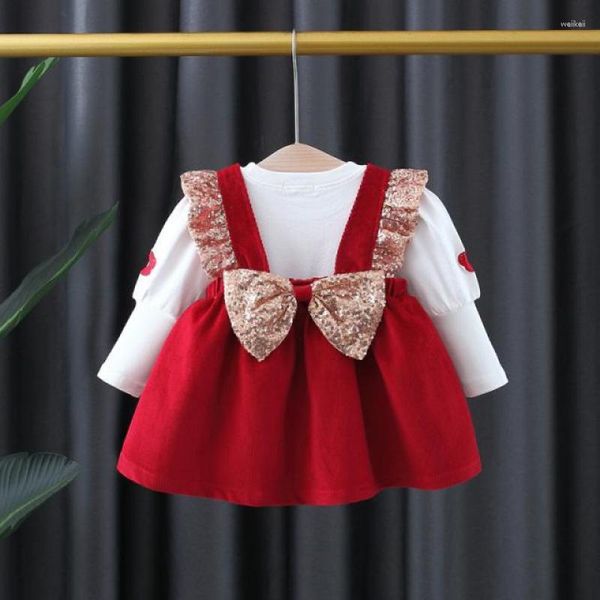 Conjuntos de ropa 2023 primavera otoño bebé niña camiseta de manga larga chaleco de lentejuelas vestido 2 uds traje niño cumpleaños fiesta disfraz 0-4T