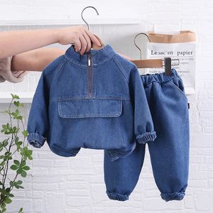 Ensembles de vêtements 2023 printemps automne enfants vêtements garçons costume Denim pull hauts + jean pantalon 2 pièces/ensemble infantile tenues décontractées enfants vêtements de sport 230927