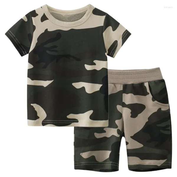 Conjuntos de roupas 2023 verão camuflagem conjunto meninos meninas manga curta tops esportes shorts 2pcs algodão crianças traje treino crianças roupas