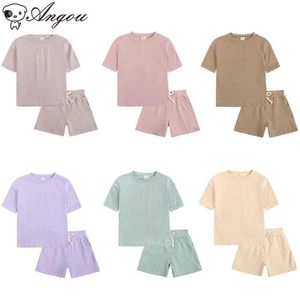 Kledingsets 2023 Zomer Kinderen Babyjongens Meisjes Pakken Kinderen Kort Mouwen TULLOVER SUWLOVER SUWERSHIRTS+BROEK 2PCS PAKT KINDEREN KINDEREN JONGENS SOFFSTAND KLEUR KLEREN W0425