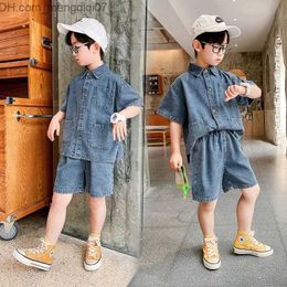 Ensembles de vêtements 2023 Summer Denim Set Chemises et shorts pour garçons 2 pièces Loose Top Cool Daily Baby Set Ensemble de vêtements pour enfants Z230719