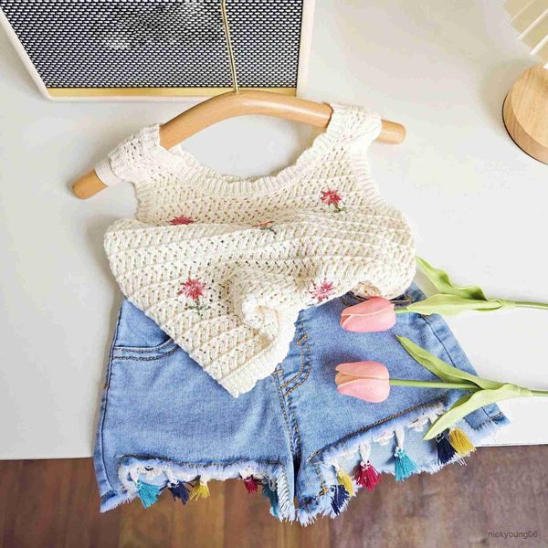 Ensembles de vêtements 2023 Summer Girls Clothing ensembles de vêtements mignons fleuris en tricot en tasse