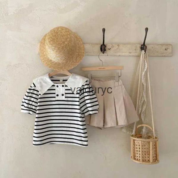 Ensembles de vêtements 2023 Été Nouveau bébé fille manches courtes rayé col marin t-shirts mode jupes solides enfants shorts culottevaiduryc